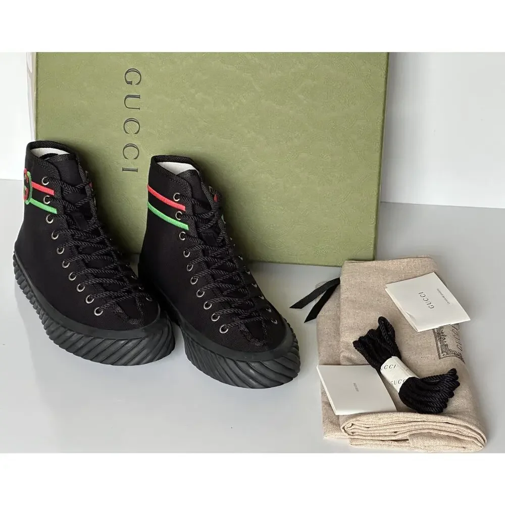 NIB Gucci Fabric Black High-top Sneakers 12.5 US (Gucci 11.5) 703033 Spain